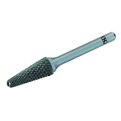 OSG 807-3750-60 Medium Tough Cut Single End Carbide Burr, Radius End, Cone Head, 9 mm Dia Head, 26 mm L of Cut, 50 mm OAL, Medium Tough Cut