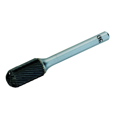 OSG 902-2362 Medium Right Hand Single End Spiral Carbide Burr, Radius End, Cylindrical Ball End Head, 6 mm Dia Head, 16 mm L of Cut, 50 mm OAL, Medium Cut