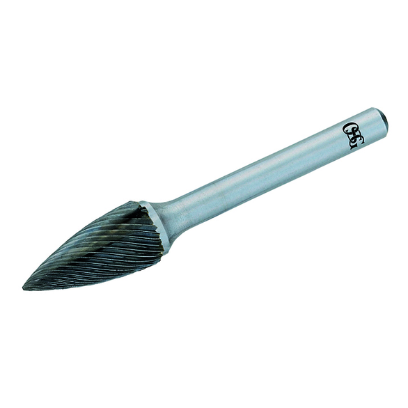 OSG 904-6250-60 Medium Right Hand Single End Spiral Carbide Burr, Pointed End, Tree Head, 16 mm Dia Head, 25 mm L of Cut, 50 mm OAL, Medium Cut