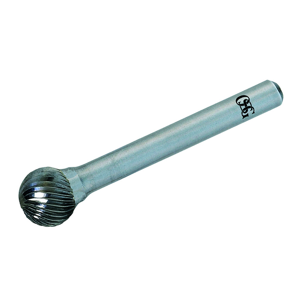 OSG 908-2500 Medium Right Hand Single End Spiral Carbide Burr, Ball Head, 1/4 in Dia Head, 1/4 in L of Cut, 2 in OAL, Medium Cut