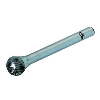 OSG 908-5000-60 Medium Right Hand Single End Spiral Carbide Burr, Ball Head, 12 mm Dia Head, 50 mm OAL, Medium Cut
