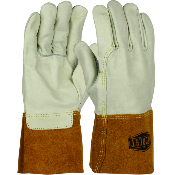 Ivory, Gold Cuff, Top Grain Cowhide Leather, Unisex, Large, Welding Glove