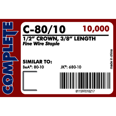 10M/Box, 10 Box/Carton, 52 Carton/Skid, 3/8 x 1/2 in, 20 ga, Fine Wire, Staples