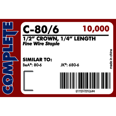 10M/Box, 20 Box/Carton, 1/4 x 1/2 in, 20 ga, Fine Wire, Staples