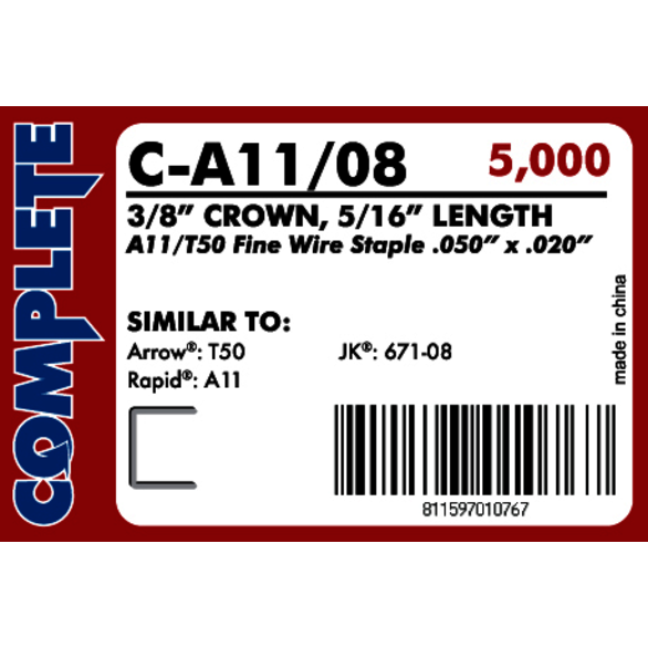 5M/Box, 20 Box/Carton, 72 Carton/Skid, 5/16 x 3/8 in, 20 ga, Fine Wire, Staples