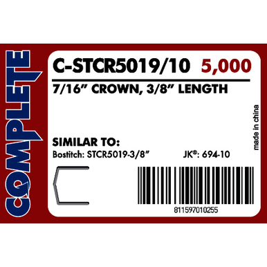 5M/Box, 20 Box/Carton, 45 Carton/Skid, 3/8 x 7/16 in, 19 ga, Fine Wire, Staples