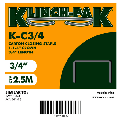 AXXISU K-C-3/4, 3/4 x 1-1/4 in, Carton Closing, Staples