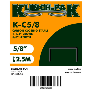 AXXISU K-C-5/8, 5/8 x 1-1/4 in, Carton Closing, Staples