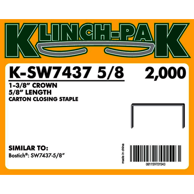2M/Box, 10 Box/Carton, 5/8 x 1-3/8 in, Carton Closing, Staples