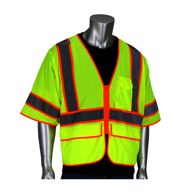 PIP® 305-SVZSE-LY/2X 2-Tone High Visibility Self-Extinguishing Surveyors Vest, 2XL