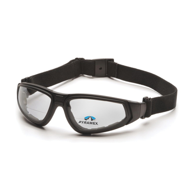 Pyramex® GB4010STR15 Bi-Focal Lens Safety Reading Goggles, 1.5 Diopter, Clear Lens, Black Nylon Frame, Polycarbonate Lens, 99.9% UV Protection, Specifications Met: ANSI Z87.1-2003, c SEI CAN/CSA Z94.3-15