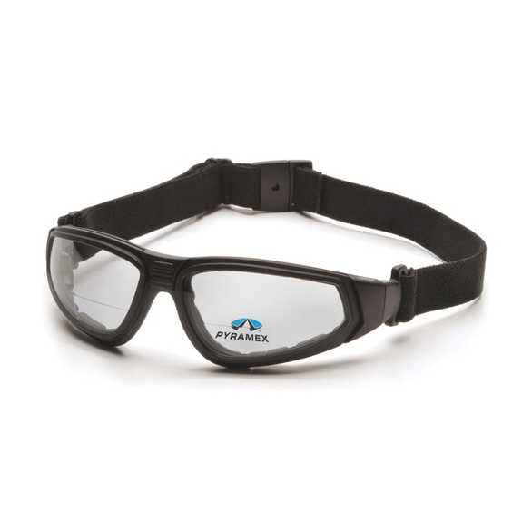 Pyramex® GB4010STR15 Bi-Focal Lens Safety Reading Goggles, 1.5 Diopter, Clear Lens, Black Nylon Frame, Polycarbonate Lens, 99.9% UV Protection, Specifications Met: ANSI Z87.1-2003, c SEI CAN/CSA Z94.3-15
