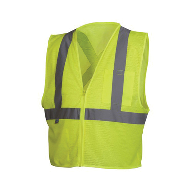 Pyramex® RCZ2110M Lightweight Safety Vest, M, Hi-Viz Lime, 105 gsm Polyester Mesh, Zipper Closure, 2 Pockets, ANSI Class: Class 2, Specifications Met: ANSI/ISEA 107-2015 Type R, CSA Z96-15