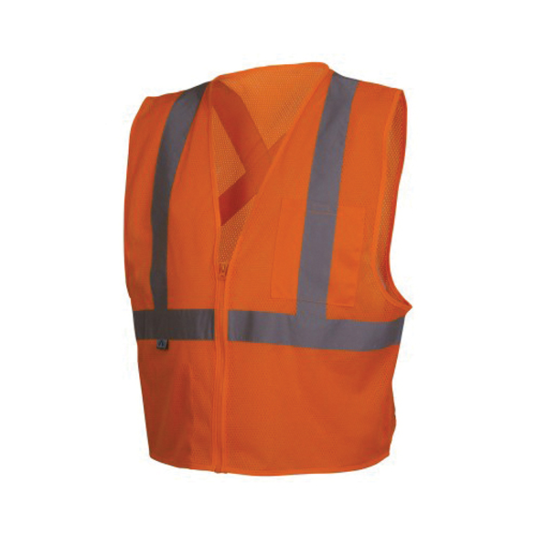Pyramex® RCZ2120M Lightweight Safety Vest, M, Hi-Viz Orange, 105 gsm Polyester Mesh, Zipper Closure, 2 Pockets, ANSI Class: Class 2, Specifications Met: ANSI/ISEA 107-2015 Type R, CSA Z96-15