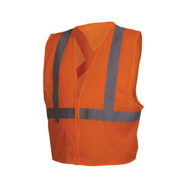 Pyramex® RCZ2120X4 Lightweight Safety Vest, 4XL, Hi-Viz Orange, 105 gsm Polyester Mesh, Zipper Closure, 2 Pockets, ANSI Class: Class 2, Specifications Met: ANSI/ISEA 107-2015 Type R, CSA Z96-15