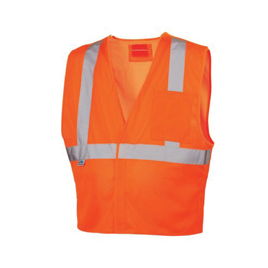 Pyramex® RVHL2520BRDX5 Lightweight Safety Vest, 5XL, Hi-Viz Orange, Polyester Mesh, Hook and Loop Closure, 2 Pockets, ANSI Class: Class 2, Specifications Met: ANSI/ISEA 107-2015 Type R