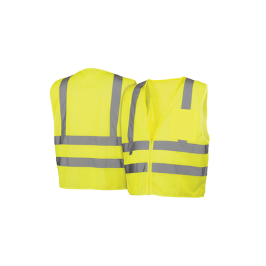 Pyramex® RVZ2610L Lightweight Safety Vest, L, Hi-Viz Lime, 105 gsm Polyester Mesh, Zipper Closure, 2 Pockets, ANSI Class: Class 2, Specifications Met: ANSI/ISEA 107-2015 Type R