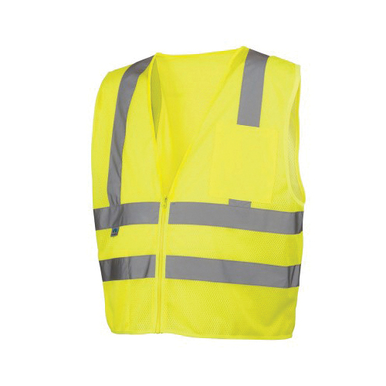 Pyramex® RVZ2610X2 Lightweight Safety Vest, 2XL, Hi-Viz Lime, 105 gsm Polyester Mesh, Zipper Closure, 2 Pockets, ANSI Class: Class 2, Specifications Met: ANSI/ISEA 107-2015 Type R