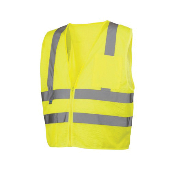 Pyramex® RVZ2610X3 Lightweight Safety Vest, 3XL, Hi-Viz Lime, 105 gsm Polyester Mesh, Zipper Closure, 2 Pockets, ANSI Class: Class 2, Specifications Met: ANSI/ISEA 107-2015 Type R