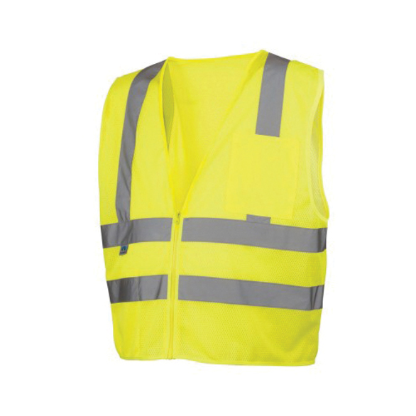 Pyramex® RVZ2610XL Lightweight Safety Vest, XL, Hi-Viz Lime, 105 gsm Polyester Mesh, Zipper Closure, 2 Pockets, ANSI Class: Class 2, Specifications Met: ANSI/ISEA 107-2015 Type R