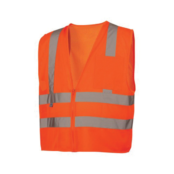 Pyramex® RVZ2620X5 Lightweight Safety Vest, 5XL, Hi-Viz Orange, 105 gsm Polyester Mesh, Zipper Closure, 2 Pockets, ANSI Class: Class 2, Specifications Met: ANSI/ISEA 107-2015 Type R
