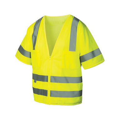Pyramex® RVZ3110X3 Lightweight Safety Vest, 3XL, Hi-Viz Lime, 105 gsm Polyester Mesh, Zipper Closure, 7 Pockets, ANSI Class: Class 3, Specifications Met: ANSI/ISEA 107-2015 Type R