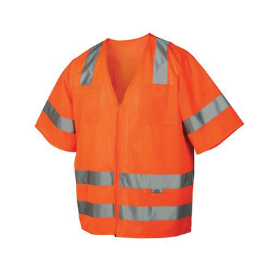 Pyramex® RVZ3120X5 Lightweight Safety Vest, 5XL, Hi-Viz Orange, 105 gsm Polyester Mesh, Zipper Closure, 7 Pockets, ANSI Class: Class 3, Specifications Met: ANSI/ISEA 107-2015 Type R