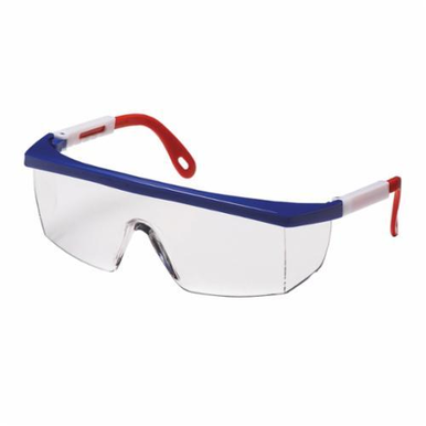 Pyramex® Integra® SNWR410S Single Lens Protective Glasses, Anti-Scratch, Clear Lens, Blue/Red/White, Nylon 6.6 Frame, Polycarbonate Lens, ANSI Z87.1, AS/NZS 1337, CAN/CSA Z94.3-15, CE EN166, MIL-PRF 32432