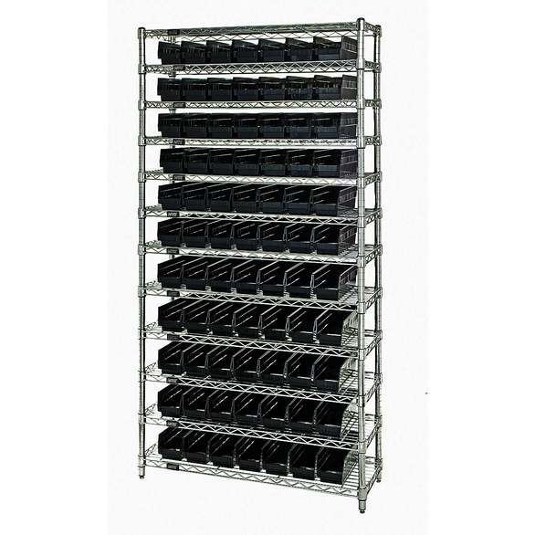QUASTO WR12-103BK, 36 x 74 x 18 in, Polypropylene, Shelf Bin Wire Shelving System
