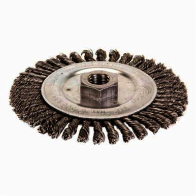 Roughneck 08756V Narrow Face Root Pass Wheel Brush With Nut, 5 in Dia Brush, 3/16 in W Face, 0.02 in Dia Stringer Bead Knot Filament/Wire, 5/8-11 Arbor Hole