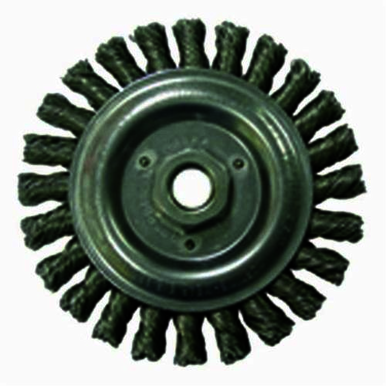 Roughneck 08766V Narrow Face Root Pass Vending Ready Wheel Brush With Nut, 6 in Dia Brush, 3/16 in W Face, 0.02 in Dia Stringer Bead Knot Filament/Wire, 5/8-11 Arbor Hole
