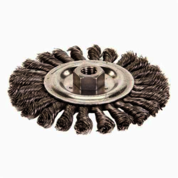 Roughneck 08776V Narrow Face Filler Pass Vending Ready Wheel Brush With Nut, 6 in Dia Brush, 1/2 in W Face, 0.023 in Dia Stringer Bead Knot Filament/Wire, 5/8-11 Arbor Hole