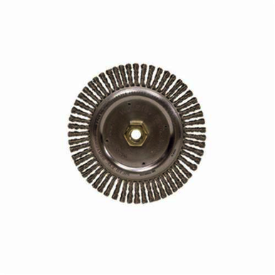 Roughneck 08954 Narrow Face Wheel Brush With Nut, 4 in Dia Brush, 3/16 in W Face, 0.02 in Dia Stringer Bead Knot Filament/Wire, 1/2 to 3/8 in Arbor Hole