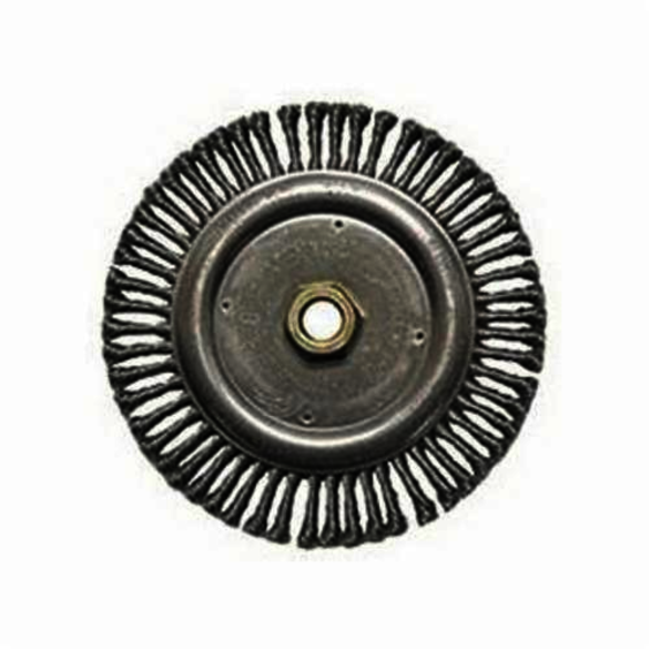 Roughneck 09100 Narrow Face Wheel Brush With Nut, 7 in Dia Brush, 1/2 in W Face, 0.014 in Dia Stringer Bead Knot Filament/Wire, 5/8-11 Arbor Hole