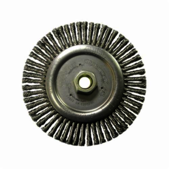 Roughneck 09400P Narrow Face Root Pass Wheel Brush With Nut, 6 in Dia Brush, 3/16 in W Face, 0.02 in Dia Stringer Bead Knot Filament/Wire, 5/8-11 Arbor Hole