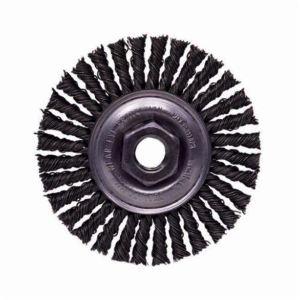 Roughneck 13134 Narrow Face Wheel Brush With Nut, 4 in Dia Brush, 3/16 in W Face, 0.02 in Dia Stringer Bead Knot Filament/Wire, M14x2 Arbor Hole
