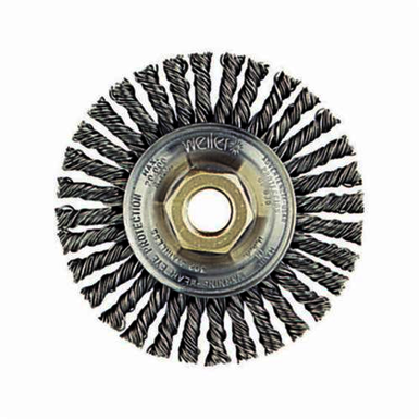 Roughneck 13135 Narrow Face Wheel Brush With Nut, 4 in Dia Brush, 3/16 in W Face, 0.02 in Dia Stringer Bead Knot Filament/Wire, 3/8-24 Arbor Hole