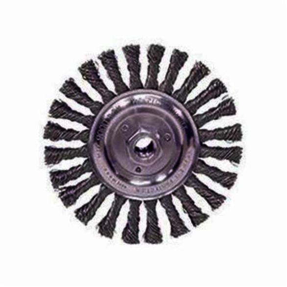 Roughneck 08776 Narrow Face Filler Pass Wheel Brush With Nut, 6 in Dia Brush, 1/2 in W Face, 0.023 in Dia Stringer Bead Knot Filament/Wire, 5/8-11 Arbor Hole