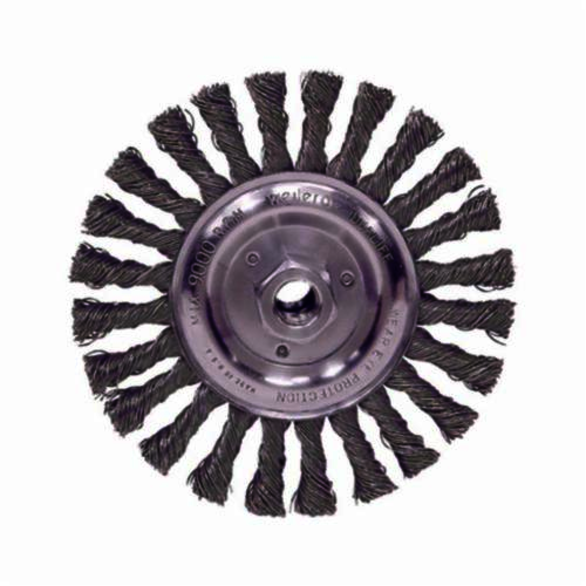Roughneck 08796 Narrow Face Filler Pass Wheel Brush With Nut, 6 in Dia Brush, 1/2 in W Face, 0.023 in Dia Stringer Bead Knot Filament/Wire, 5/8-11 Arbor Hole