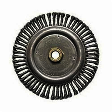 Roughneck 09000 Narrow Face Filler Pass Wheel Brush With Nut, 7 in Dia Brush, 3/16 in W Face, 0.02 in Dia Stringer Bead Knot Filament/Wire, 5/8-11 Arbor Hole
