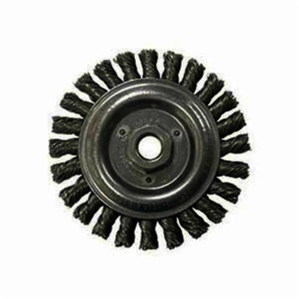Roughneck 09856 Narrow Face Filler Pass Wheel Brush With Nut, 5 in Dia Brush, 1/2 in W Face, 0.023 in Dia Stringer Bead Knot Filament/Wire, 5/8-11 Arbor Hole