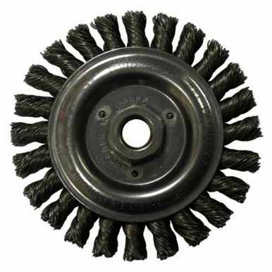Roughneck 09866 Narrow Face Filler Pass Wheel Brush With Nut, 5 in Dia Brush, 1/2 in W Face, 0.023 in Dia Stringer Bead Knot Filament/Wire, 5/8-11 Arbor Hole