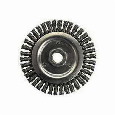 Weiler 13233 Narrow Face Root Pass Wheel Brush With Nut, 4-1/2 in Dia Brush, 3/16 in W Face, 0.02 in Dia Stringer Bead Knot Filament/Wire, M14x2 Arbor Hole