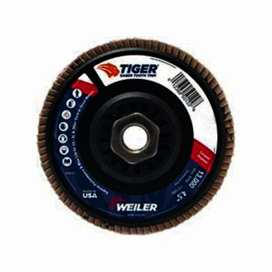 Saber Tooth 50131 High Density Premium Coated Abrasive Flap Disc, 4-1/2 in Dia, 7/8 in Center Hole, 60 Grit, Medium Grade, Ceramic Alumina Abrasive, Type 27/Flat Disc