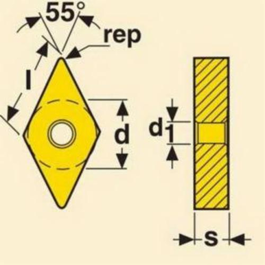 Seco 15406 Turning Insert, ANSI Code: DNMG431-M3 TP1501, DNMG Insert Style, 150404 Insert Size, Diamond, 15 Seat Size, Negative/Positive Rake, Neutral Cutting Direction, For Use On Steel, Carbide, Manufacturer's Grade: TP1501, Material Grade: P