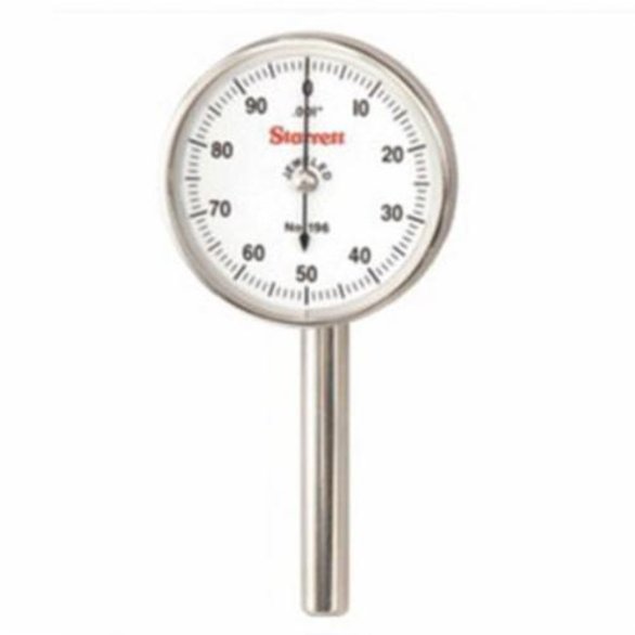 Starrett 196B1 Universal Back Plunger Dial Indicator, 0.2 in, 0-100 Dial Reading, 0.001 in, 1.45 in Dial