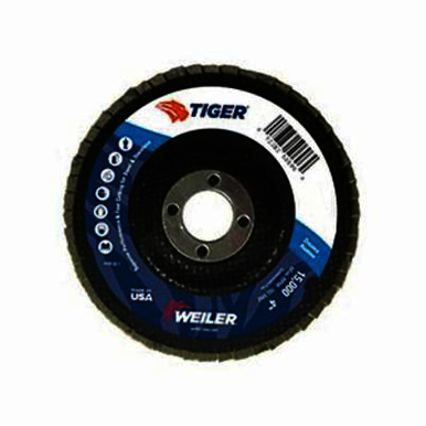 Tiger 50651 Premium Coated Abrasive Flap Disc, 6 in Dia, 7/8 in Center Hole, 80 Grit, Medium Grade, Zirconia Alumina Abrasive, Type 29/Angled Disc