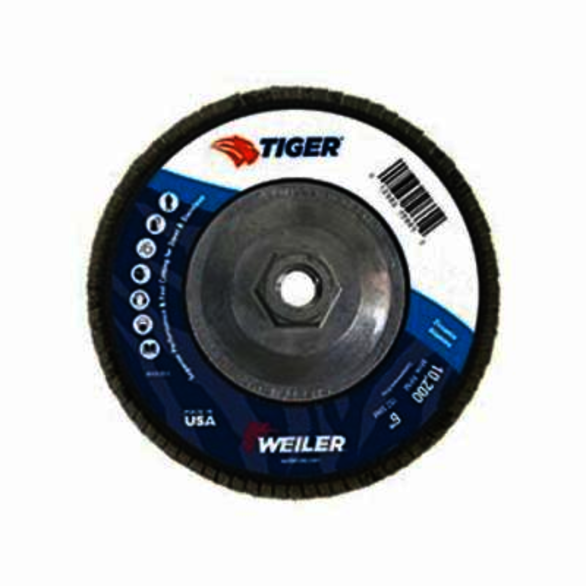 Tiger 50659 Premium Coated Abrasive Flap Disc, 6 in Dia, 40 Grit, Coarse Grade, Zirconia Alumina Abrasive, Type 29/Angled Disc