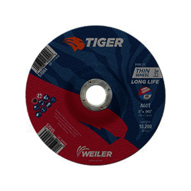 Tiger 57045 Long Life Performance Line Thin Depressed Center Cutting Wheel, 6 in Dia x 0.045 in THK, 7/8 in Center Hole, 60 Grit, Premium Aluminum Oxide Abrasive