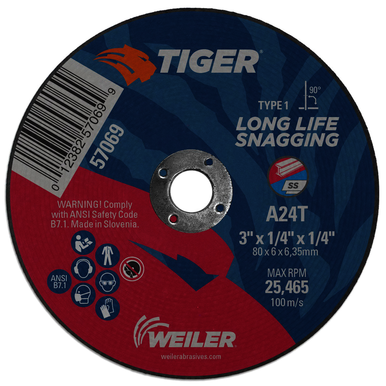 Tiger 57069 Performance Snagging Wheel, 3 in Dia Max, 1/4 in THK, Type 1 Shape
